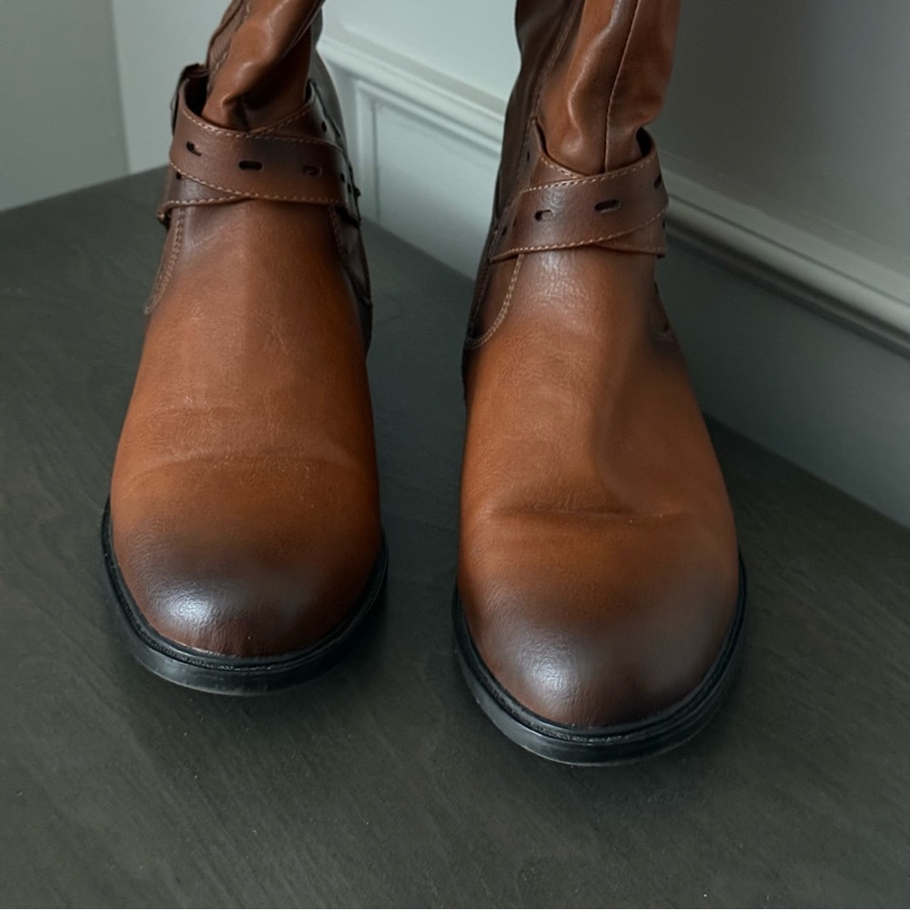 De Blossom Cognac Leather Knee-High Boots Size 9 - Picture 2 of 12